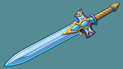 Aufkleber - A shimmering sword forged from the finest steel and adorned with intricate designs represents the sharpness and deadly force of a skilled swordsman.. Cartoon Vector.