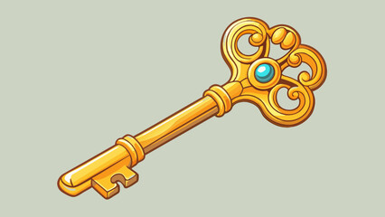 Poster - A shimmering golden key with intricate designs carved into it embodying the belief that the key to success lies within oneself.. Cartoon Vector.