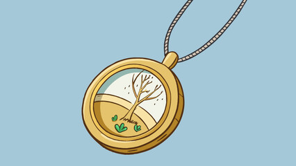 Poster - A shiny gold locket on a delicate chain with a small etching of a tree inside. Opening it reveals a lock of hair and a handwritten note with the words. Cartoon Vector.