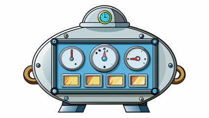 Aufkleber - A shiny metal object with numbered dials and a glass screen obviously a clock used to tell time.. Cartoon Vector.