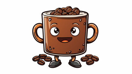 Poster - A short stout mug filled with dark bitter liquid topped with a thick layer of frothy foam. The bold aroma of roasted coffee beans lingers in the air. Cartoon Vector.