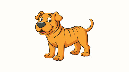 Poster - A short and stout dog with a wrinkled snout and floppy ears known for its gentle and friendly nature. Its coat is a deep golden color and its small. Cartoon Vector.