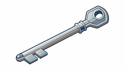 Fototapete - A silver key This object is a small metallic tool used for unlocking doors or containers. It has a long narrow stem with ridges on one side and a flat. Cartoon Vector.
