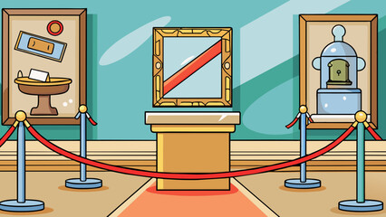 Fototapete - A silent museum display with a missing artifact leaving a noticeable gap in the collection and a lack of completeness in the exhibit. The significance. Cartoon Vector.