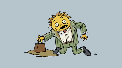Aufkleber - As I turned the corner I saw a figure reminiscent of a scarecrow with arms and legs stretching out from a tattered oversized suit. A deep ho laughter. Cartoon Vector.