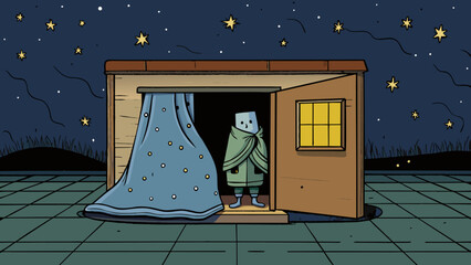 Aufkleber - As I stepped outside the darkness embraced me like a thick blanket. The stars glittered above but they were faint and distant unable to fully pierce. Cartoon Vector.