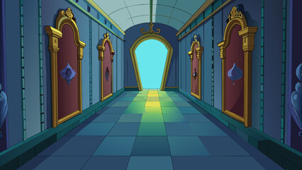 Poster - As I walked down the dimly lit hallway my hand brushed against the cool smooth surface of the wall. Suddenly the lights flickered on and I found. Cartoon Vector.