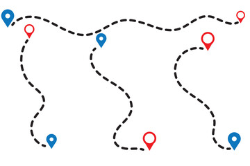 Route icon - two points with dotted path and location pin. Route location icon two pin sign and dotted line. Travel vector icon. Travel from start point and dotted line. vector illustration.