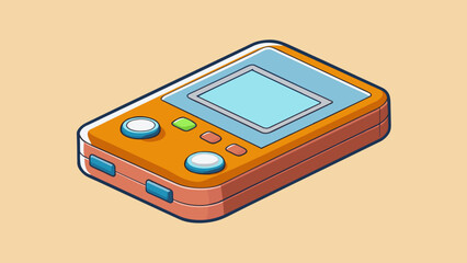 Poster - A small compact object with a flat rectangular shape. It is made of hard plastic and has a screen on one side with buttons and a dial on the other. It. Cartoon Vector.