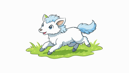 Poster - A small but mighty being with a gentle disposition and soft white fur. Its size belies its spirited nature as it playfully runs and jumps in a meadow. Cartoon Vector.