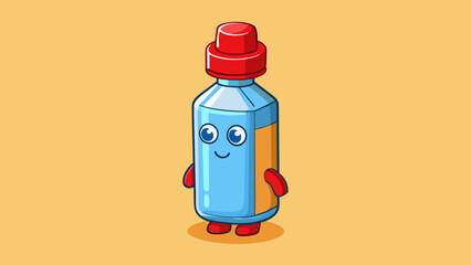Aufkleber - A small plastic bottle with a narrow neck and a bright red cap.. Cartoon Vector.
