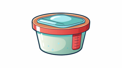 Aufkleber - A small plastic container with a lid used to store and measure cooking ingredients. The objects characteristic is that it holds a standardized amount. Cartoon Vector.