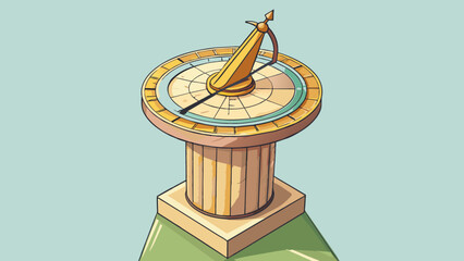 Poster - A small round sundial sat atop the stone pillar its delicate engravings and shadowcasting gnomon making it a functional work of art that could track. Cartoon Vector.