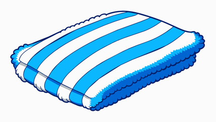 Aufkleber - A soft fluffy towel made from absorbent cotton with a vibrant pattern of stripes in different shades of blue.. Cartoon Vector.