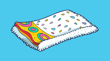 Fototapete - A soft rectangular cloth with colorful patterns on one side and a fluffy white material on the other perfect for keeping warm and cozy on chilly. Cartoon Vector.