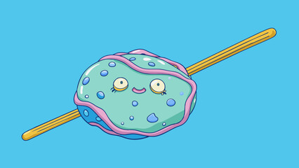 Poster - A soft squishy object with a small indentation in the center and two long strands protruding from the top resembling a water balloon with two straws.. Cartoon Vector.
