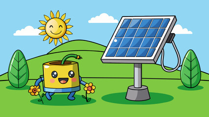 Aufkleber - A solarpowered garden light eliminating the need for electricity and reducing the carbon footprint. This demonstrates a responsible choice for using. Cartoon Vector.
