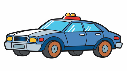 Poster - A squad car with flashing lights and a siren responding to a call for assistance.. Cartoon Vector.