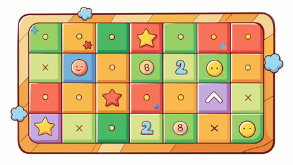 Fototapete - A square piece of paper with different colors numbers and symbols on it used for playing various games and activities.. Cartoon Vector.