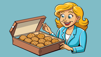 Poster - As she od the box she was met with the strong scent of freshly baked cookies. The cookies were still warm with golden edges and a soft chewy center.. Cartoon Vector.