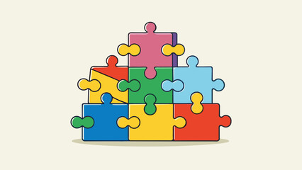 Poster - A stack of colorful puzzle pieces each one intricately and interlocking with the others to form a bigger picture.. Cartoon Vector.