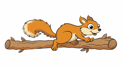 Aufkleber - A squirrel frantically running along a tree branch its bushy tail bouncing behind it as it rushes to gather nuts before winter sets in. Its small feet. Cartoon Vector.