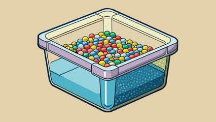 Poster - A squareshaped container made of clear plastic filled with tiny colorful beads that shift and move when shaken.. Cartoon Vector.