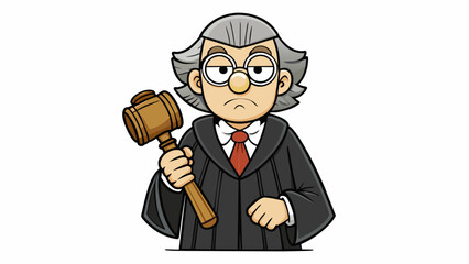 Aufkleber - A sternfaced judge in a black robe gavel in hand ready to dispense serious punishment for a crime committed.. Cartoon Vector.