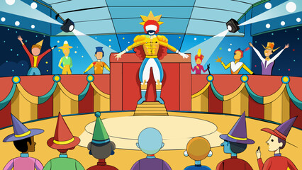 Poster - As the curtains od the audience was greeted with an unbelievable sight a stage filled with acrobats and dancers performing gravitydefying feats. Cartoon Vector.
