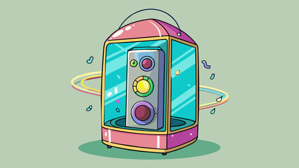 Aufkleber - As the music played the speaker emitted a soft colorful light show. Its transparent casing was filled with LED lights that changed and danced in sync. Cartoon Vector.