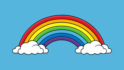 Aufkleber - As the storm clouds part a vibrant rainbow appears in the sky its colors stretching across the entire horizon. The rainbows arch is wide and its. Cartoon Vector.