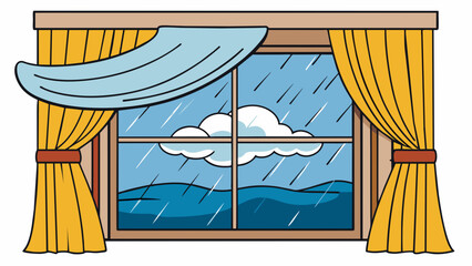 Poster - As the storm raged outside the thick curtains acted as a barrier against the howling wind and rain. Against the windows they swayed and billowed but. Cartoon Vector.