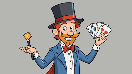 Poster - A street magician surprises and delights passersby with a series of sleight of hand tricks. His worn top hat and elaborate deck of cards reveal his. Cartoon Vector.