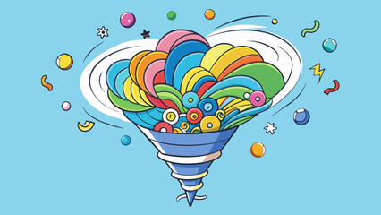 Aufkleber - A swirling tornado of different colors each representing a different thought or idea overlapping and colliding with each other.. Cartoon Vector.