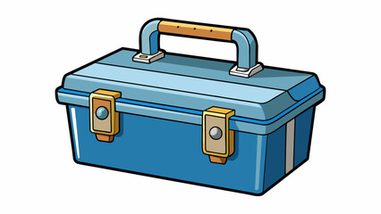 Poster - A sy metal container with a handle on top and a latch on the front. It is used for keeping tools and other supplies organized and easily. Cartoon Vector.