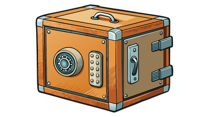 Poster - A sy metal lockbox rusted with age and covered in scratches. It has a combination lock on the front and is large enough to store important documents. Cartoon Vector.
