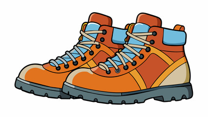 Poster - A sy pair of hiking boots able to withstand rugged terrain and keep feet dry.. Cartoon Vector.