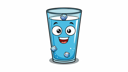 Poster - A tall cylindrical glass filled with clear liquid and specks of ice. It emits a refreshing aroma and has a cool crisp taste.. Cartoon Vector.