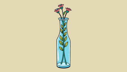 Poster - A tall cylindrical glass vase with a narrow neck and delicate etchings of flowers on the surface.. Cartoon Vector.