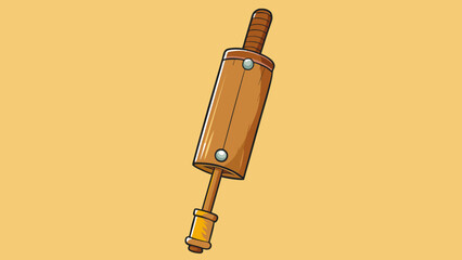 Fototapete - A tall cylindrical object with a long handle and a large blade at the end. It has a wooden grip and a metal body and is used for chopping and ting. Cartoon Vector.