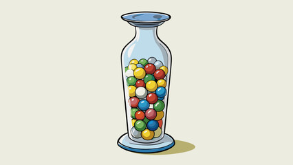 Fototapete - A tall glass vase filled with colorful marbles of different sizes. The vase has a narrow neck and a wide base giving it stability and a whimsical. Cartoon Vector.
