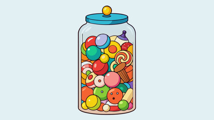 Fototapete - A tall glass jar filled with colorful candies each one a different shape and size creating a diverse amount.. Cartoon Vector.