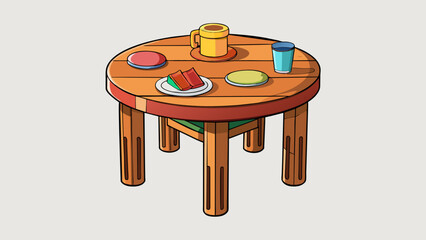 Poster - A tall wooden object with four legs and a flat surface on top used for sitting and eating meals.. Cartoon Vector.