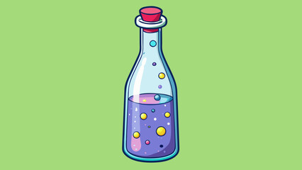Aufkleber - A tall thin object made of clear glass filled with colorful liquid that bubbles and swirls when shaken. At the top there is a narrow opening and a. Cartoon Vector.
