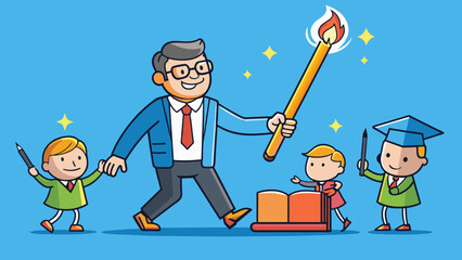 Poster - A teacher is like a candle igniting a passion for learning and lighting the way for students to follow.. Cartoon Vector.