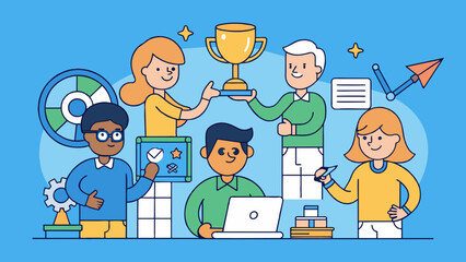 Poster - A team is like a sports team where each member has specialized skills and plays a specific position but they work together with trust and. Cartoon Vector.