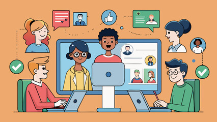 Poster - A team of psychologists using surveys and interviews to investigate the effects of social media on selfesteem in teenagers. The study participants. Cartoon Vector.