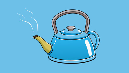 Fototapete - A teapot with a spout pouring out a steady stream of boiling water. The surface of the water is clear and still but steam billows out from the spout. Cartoon Vector.
