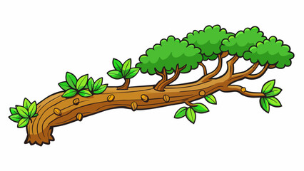 Poster - A thick sy branch with several smaller branches extending from it. The branch is covered in rough textured bark and is adorned with an array of. Cartoon Vector.
