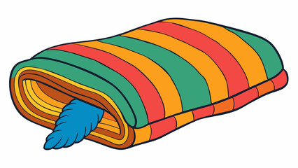 Poster - A thick woolen blanket with colorful stripes and a soft cozy texture.. Cartoon Vector.
